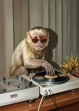 DJ Monkey with Gold Chain and Sunglasses