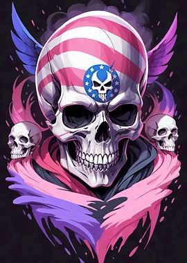 Skull with Transgender Flag Colors and Wings