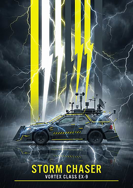 Storm Chaser Vehicle in Lightning Storm