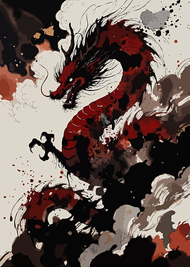 Red Dragon Ink Painting