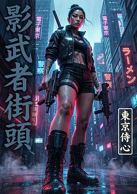 Cyberpunk Warrior Woman in Tokyo