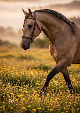 Horse in a field of flowers