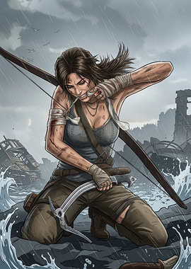 Lara Croft in a Stormy Environment