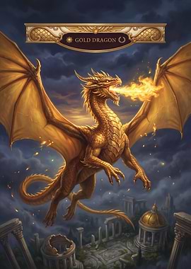Gold Dragon Breathing Fire
