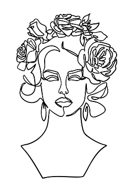 One Line Drawing of a Woman with Flowers