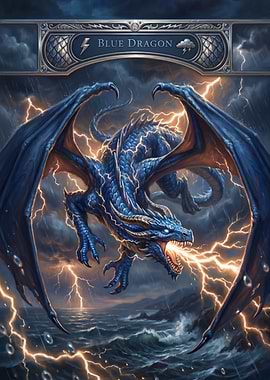 Blue Dragon in Lightning Storm