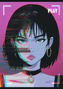 Glitch Anime Girl Portrait