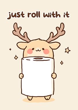 Cute Deer Holding Toilet Paper