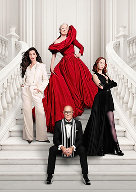 Fashionable group on grand staircase