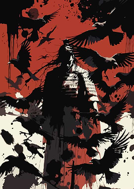 Samurai Warrior Surrounded by Crows