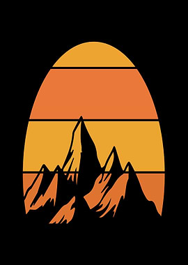 Retro Mountain Sunset Silhouette
