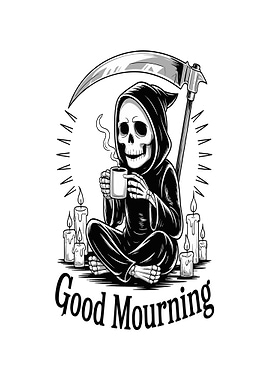Grim Reaper With Coffee and Candles