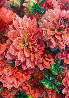 Impressionistic Dahlia Floral Painting
