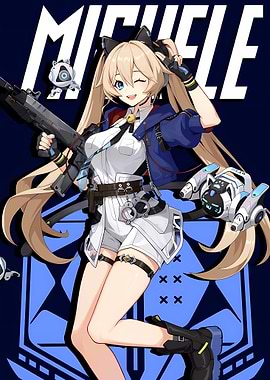 Anime Girl with Gun and Robots