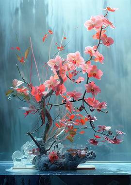 Pink Orchids in a Waterfall Setting
