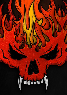 Fiery Skull with Fangs