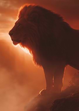 Majestic Lion Silhouetted Against Sunset
