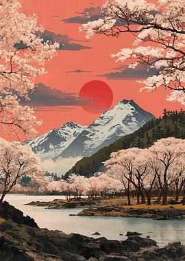 Japanese Cherry Blossom Landscape
