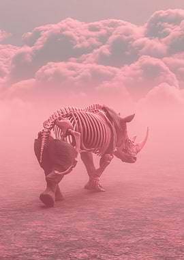 Rhino Skeleton in Pink Clouds