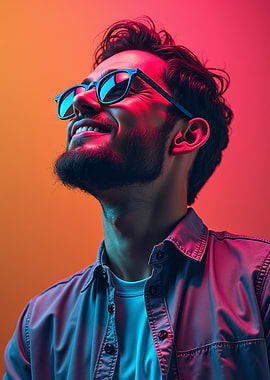 Man in Sunglasses with Neon Lighting
