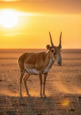 Saiga Antelope at Sunset