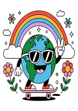 Cool Earth Skater With Rainbow
