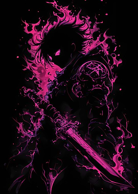 Anime Warrior with Pink Energy