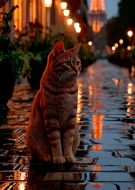 Orange Cat in Rainy Paris