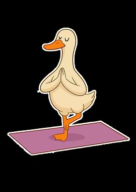 Duck doing yoga on a mat