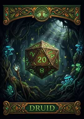 Druid D20 Dice in Enchanted Forest