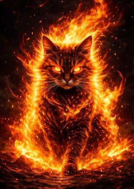 Fiery Cat with Glowing Eyes