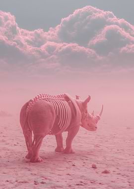 Pink Skeleton Rhino in Desert
