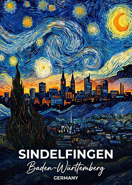 Sindelfingen Germany Starry Night Cityscape