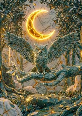 Enchanted Owl Under a Golden Moon