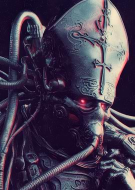 Cyberpunk Pope with Glowing Eyes