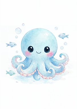 Watercolor Octopus Sea Animal Ocean Nursery