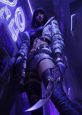 Cyberpunk Assassin with Knife and Gun