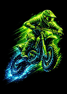 Motocross Rider Poster, Neon Dirt Bike Wall Art, Extreme Sports Action Print