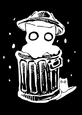 Cute Cat and Trash Can Character