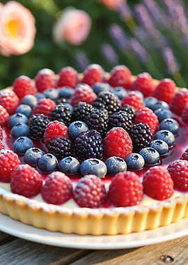 Berry Tart with Flowers in Background