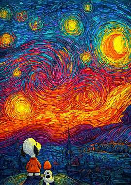 Snoopy and Woodstock Starry Night