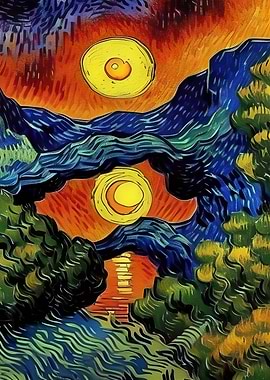 Van Gogh Style Sunset Landscape