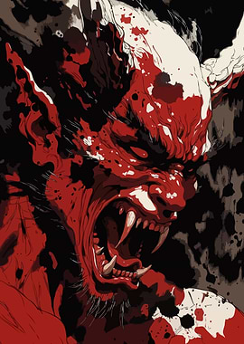 Demonic Creature with Blood Splatter