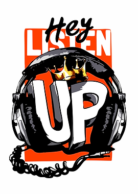 Headphones with Crown and Text