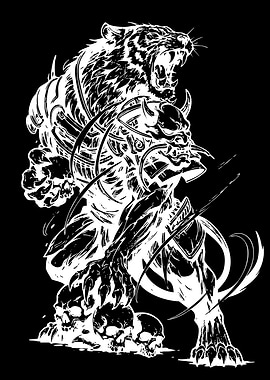 Tiger Warrior with Skulls
