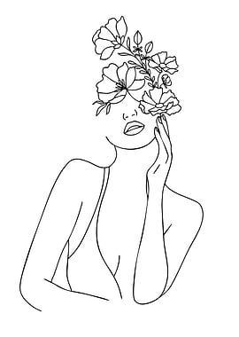 Line Art Woman with Flowers
