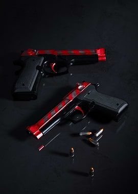 Pistols with Red and Black Plaid Pattern