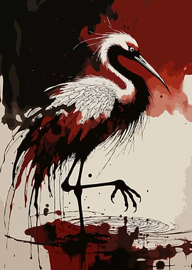 Ink Wash Crane Painting