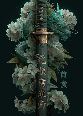 Dragon and Cherry Blossoms Katana