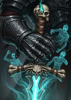 Dark Knight with Skull Sword and Ghosts